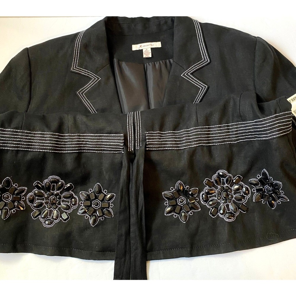NWT JM Collection Womens Iris Garden Embellished Linen Blazer Jacket Black Sz 16 - Picture 14 of 14